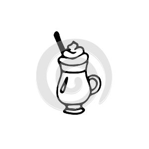 Hand drawn glass of Irish cream coffee. Doodle illustration.